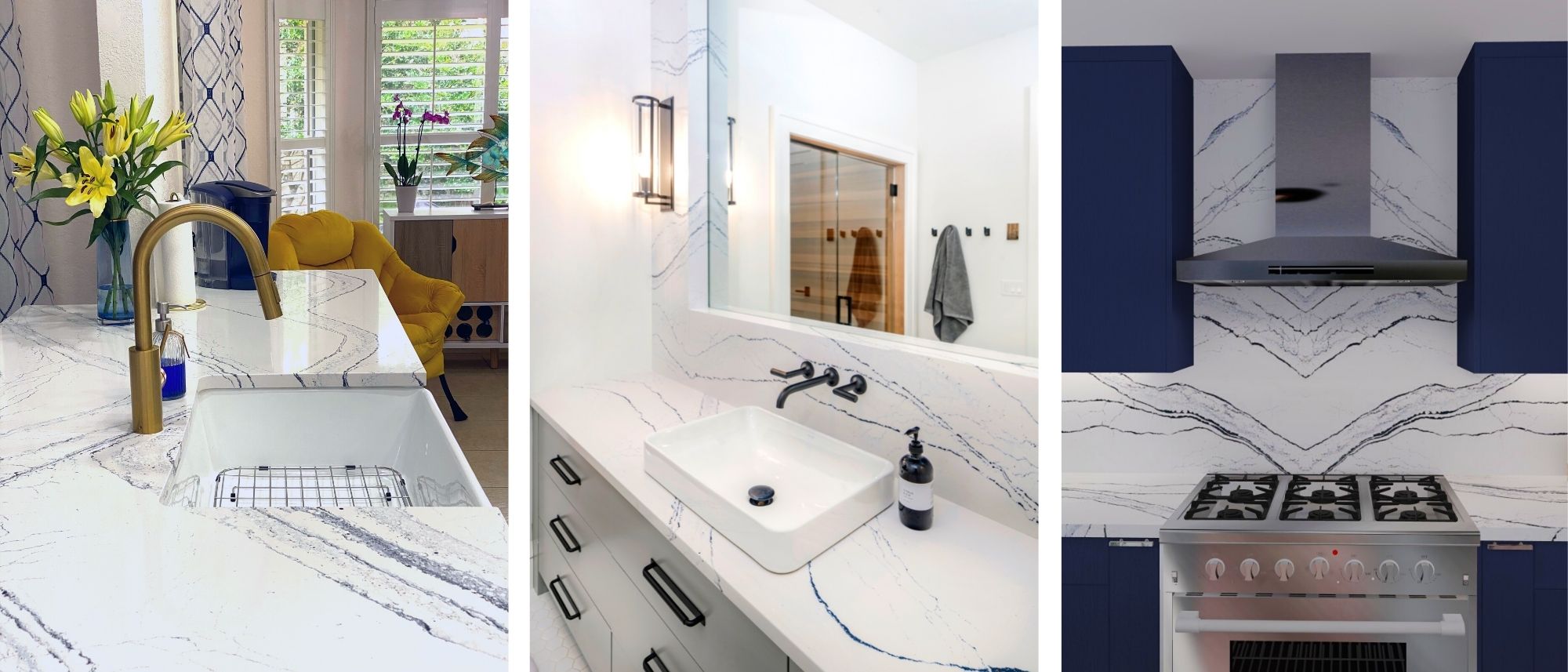 Portrush Cambria Quartz Countertops with Full Height Backsplash Kitchen Countertops Bathroom Countertops Kitchen Island Cambria Portrush Quartz Cambria Portrush