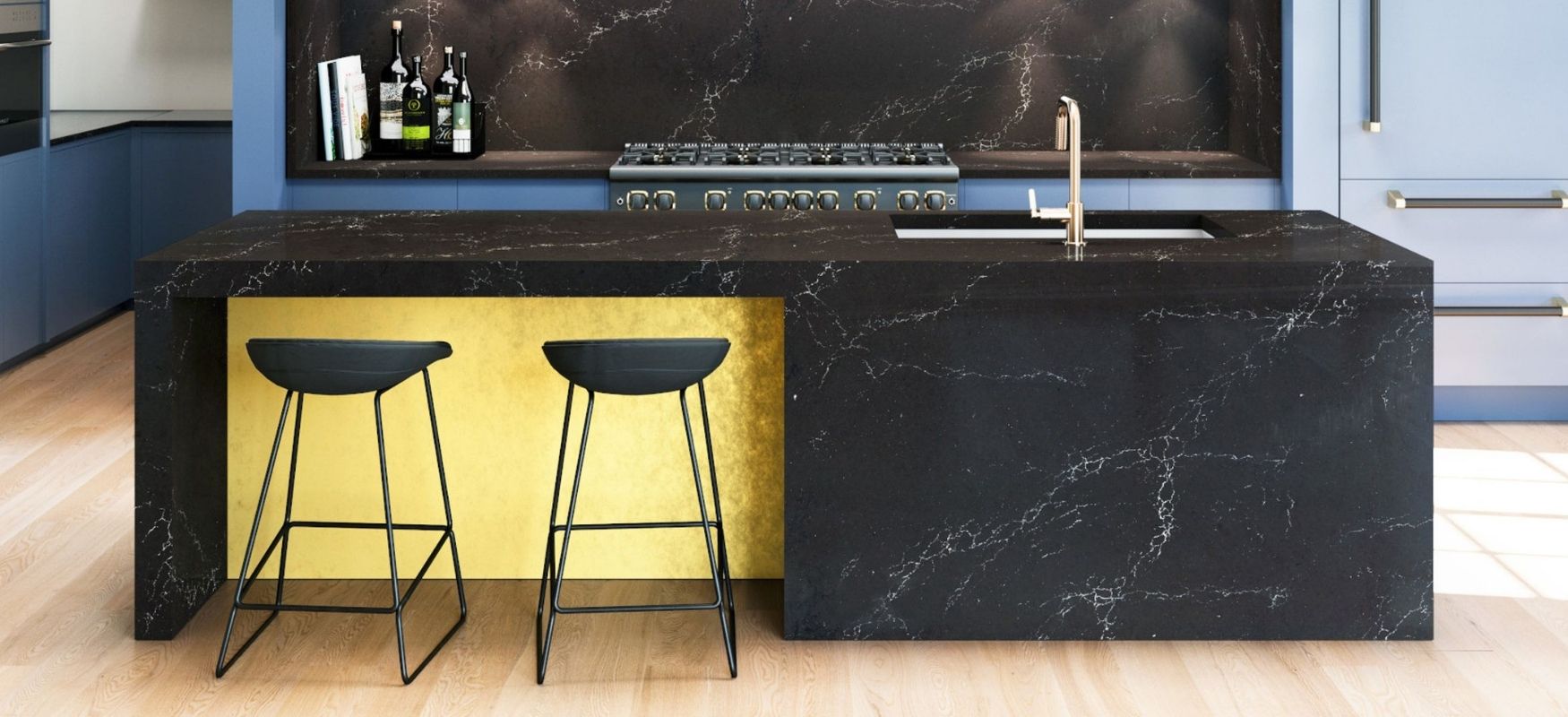 Charlestown Cambria Quartz Kitchen Countertops with Full Height Backsplash