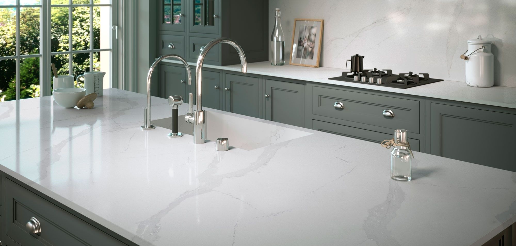 Classic Calacatta Silestone Quartz Kitchen Island and Countertops