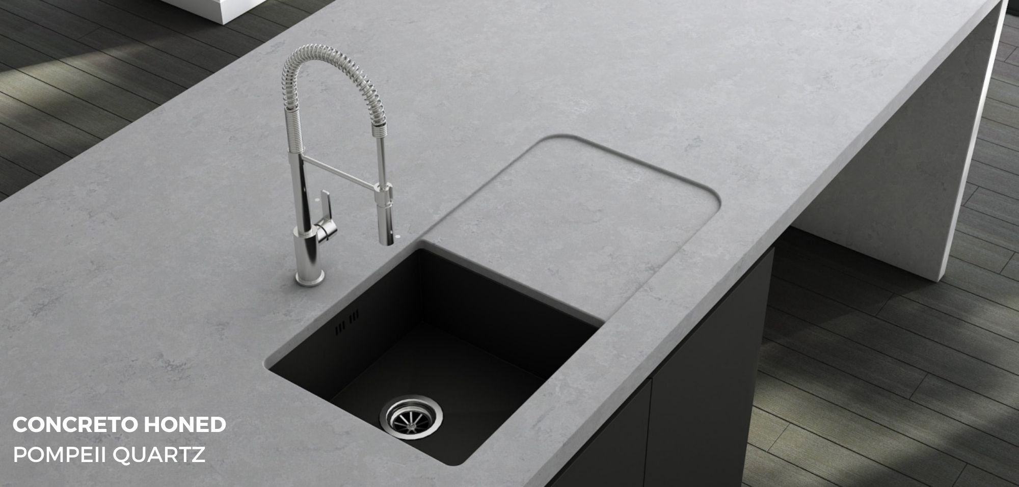 Quartz vs Concrete concreto honed pompeii quartz