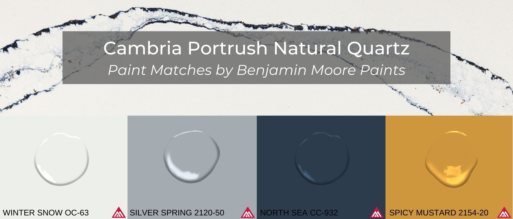 Portrush Cambria Quartz Benjamin Moore Paint Matches Winter Snow Spicy Mustard North Sea Silver Spring