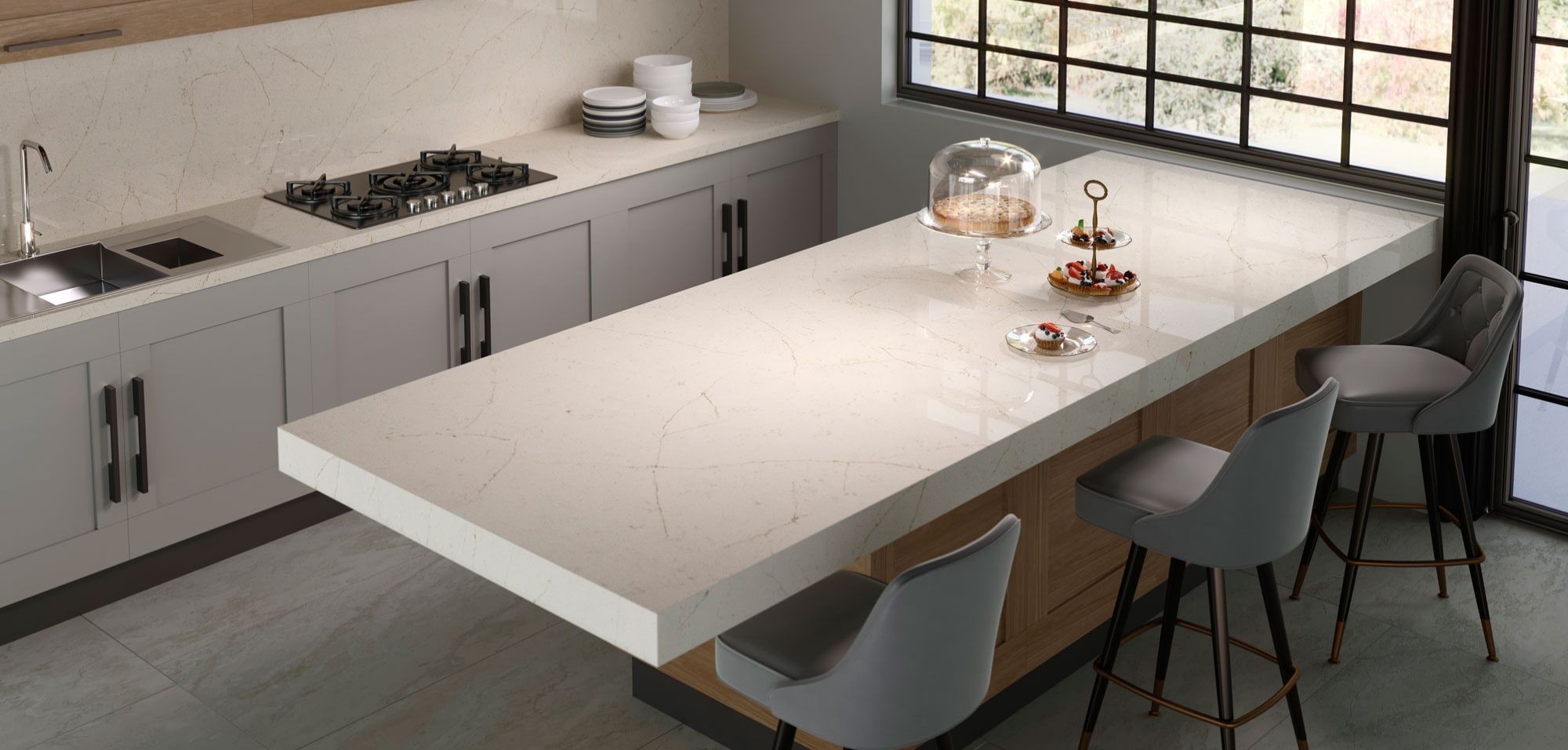 Eternal Marfil Silestone Quartz Kitchen Countertops and Island What is Silestone Quartz