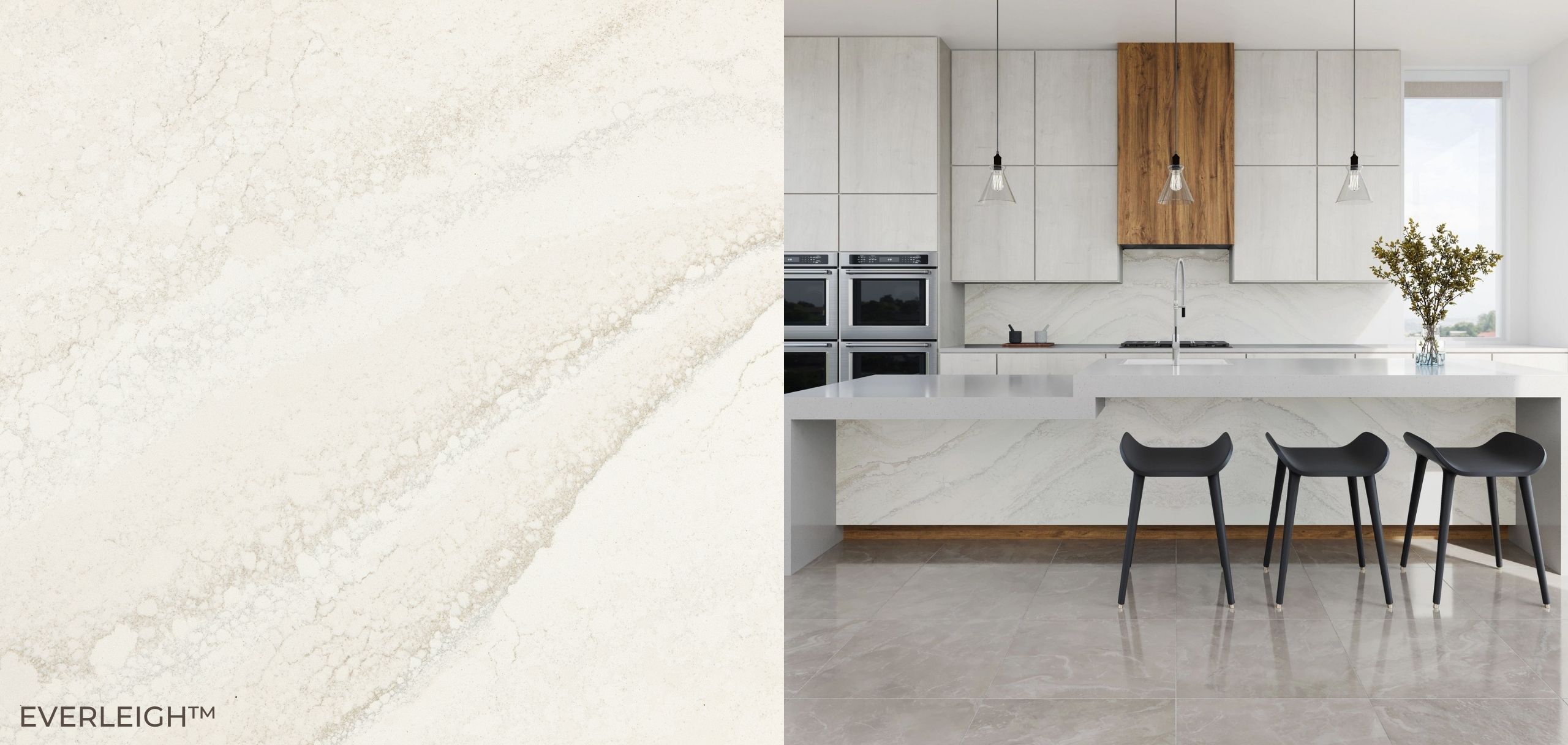 Everleigh Cambria Quartz Close up and Kitchen Countertops
