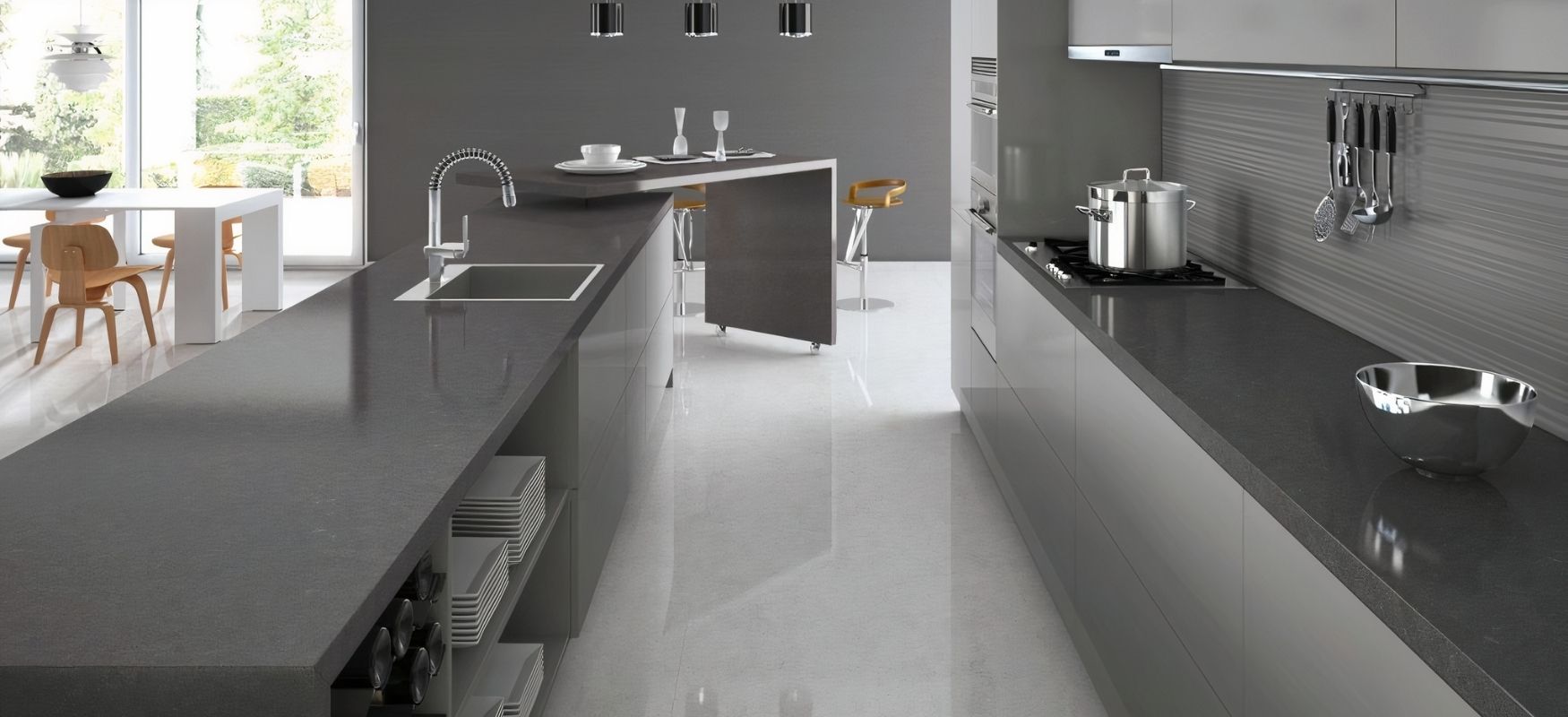 Raven Caesarstone Quartz Kitchen Countertops