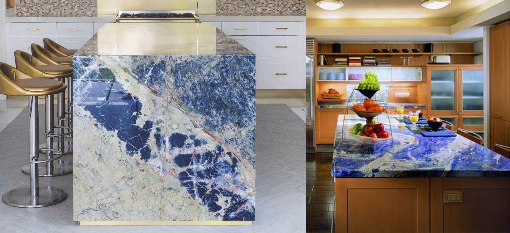 Sodalite Blue Granite Countertops and Close up Blue Countertops