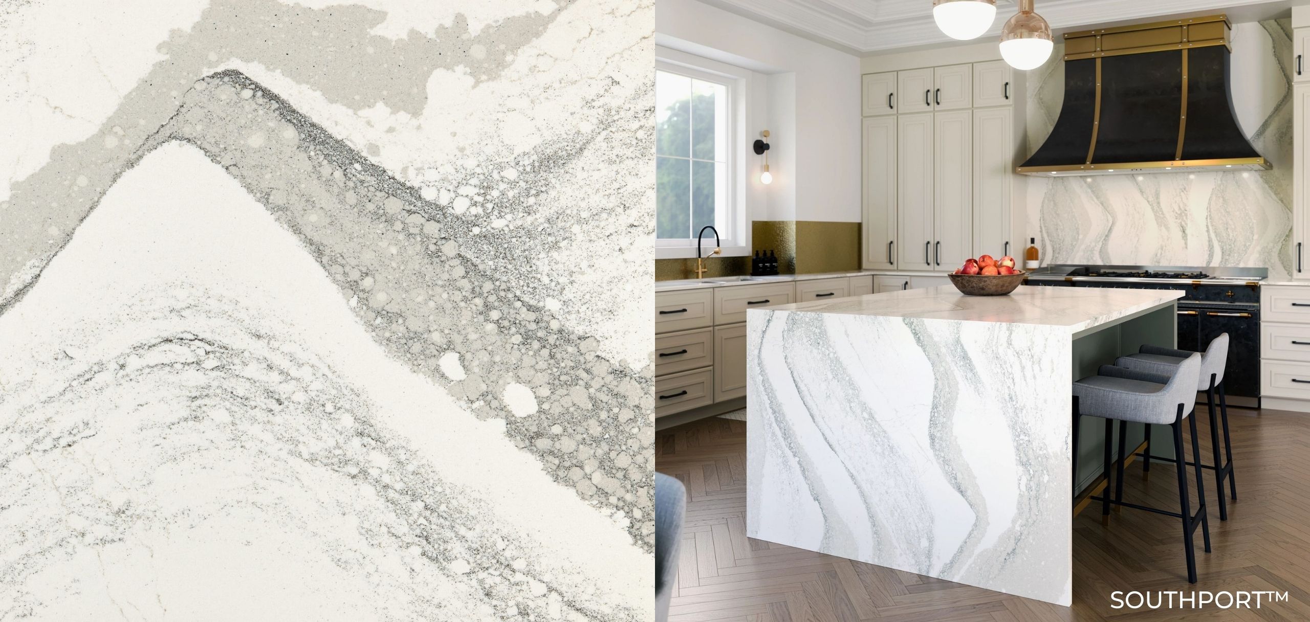 Southport Cambria Quartz Close up and Kitchen