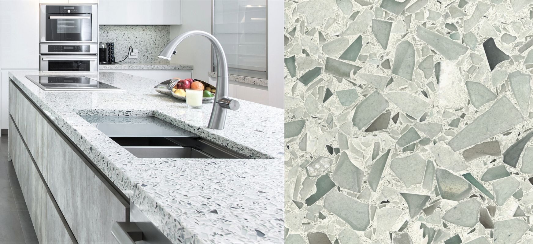 Palladian Gray Vetrazzo Recycled Glass Kitchen Countertops