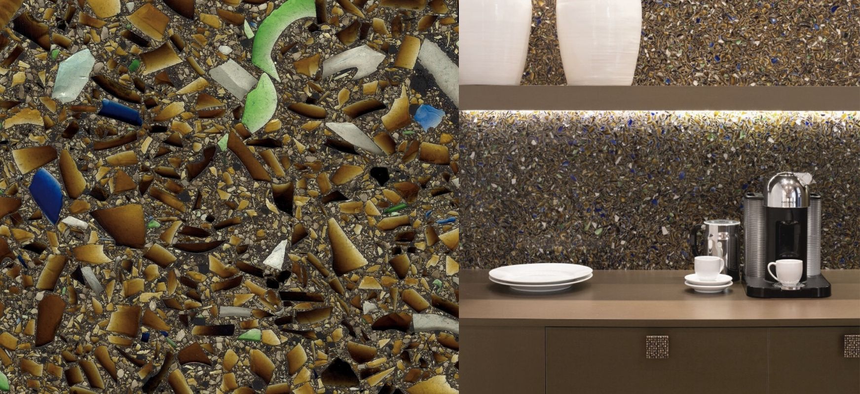 Charisma Blue with Patina Vetrazzo Recycled Glass Kitchen Countertops