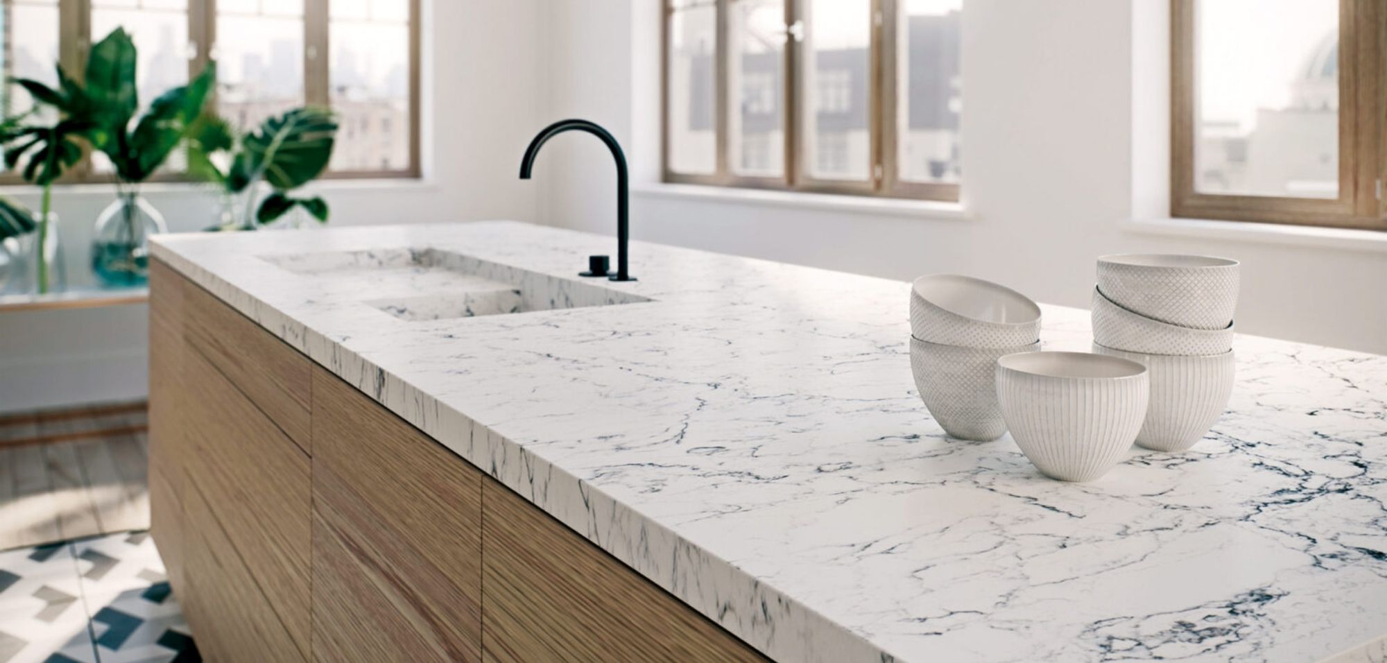 white attica caesarstone quartz kitchen countertops